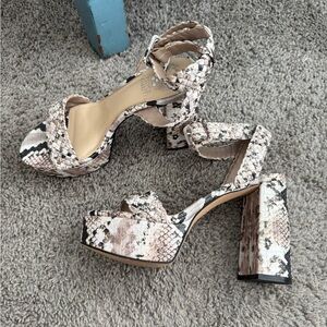 Vince Camuto Pink Neutral Braided Snake-Print Platform Heels